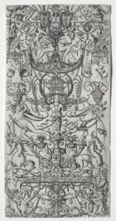 Ornament Panel with a Bird Cage, c. 1500-1512. Nicoletto da Modena (Italian). Engraving; image: 26