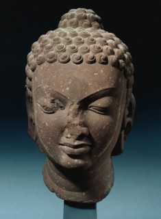Head of Buddha, 400s. Northern India, Mathura, Gupta Period (320-647). Sandstone; overall: 30.6 x