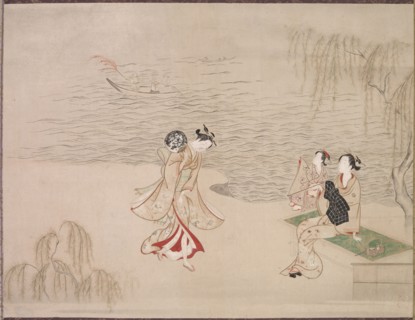 Beauties at the Seashore, c. 1765-1792. Ippitsusai Buncho (Japanese). Hanging scroll; ink and color