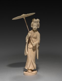 Woman Carrying a Parasol, Late 1800s- Early 1900s. Japan, Late 19th- Early 20th century. Ivory;