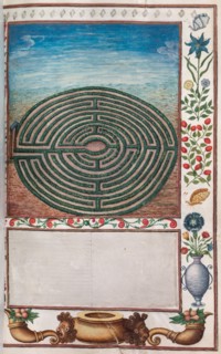 Florilegium: (page 15 recto) maze garden, 1608. France, 17th century. Bound manuscript of 48