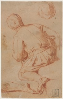 Rear View of Seated Man, late 1600s?. Carlo Vimercati (Italian, 1660-1715). Red chalk heightened