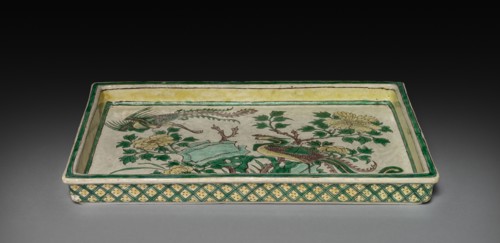 Tray with Phoenixes in Landscape, 1662-1722. China, Jiangxi province, Jingdezhen kilns, Qing