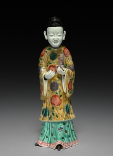 Court Lady Holding a Sheng, 1662-1722. China, Jiangxi province, Jingdezhen kilns, Qing dynasty