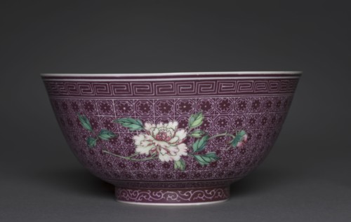 Bowl with Peony Sprays on Diaper Ground (exterior); Chrysanthemum Sprays (interior), 1736-1795.