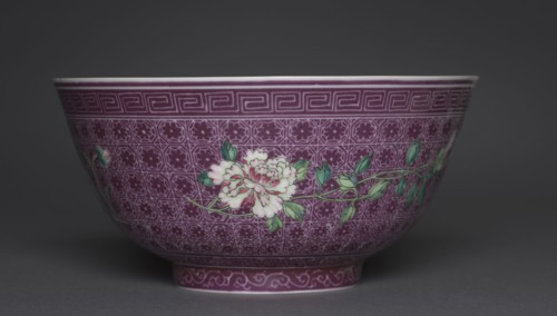 Bowl with Peony Sprays on Diaper Ground (exterior); Chrysanthemum Sprays (interior), 1736-1795.