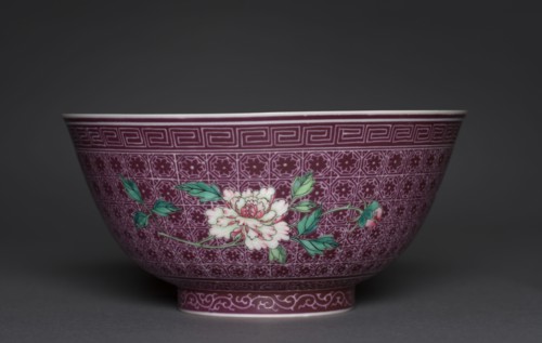Pair of Bowls with Peony Sprays on Diaper Ground (exterior); Chrysanthemum Sprays (interior),