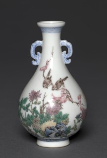 Miniature Vase with Birds and Chrysanthemums, 1736-1795. China, Jiangxi province, Jingdezhen kilns,