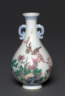 Pair of Miniature Vases with Birds and Chrysanthemums, 1736-1795. China, Jiangxi province,