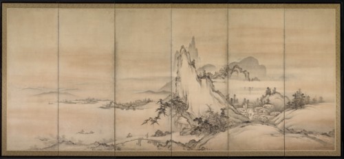 Chinese Landscape, 1500s. Japan, Muromachi period (1392-1573). One of a pair of six-fold screens;