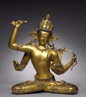 Bodhisattva of Wisdom (Manjushri), 1400s. Nepal, 15th century. Gilt bronze; overall: 78.1 x 67.6 cm