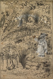 Krishna and Radha Under Mt. Govardhan, c. 1720. India, Rajasthan, Kota, 18th century. Ink on paper;