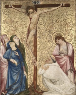 Calvary with a Carthusian Monk, 1389-1395. Jean de Beaumetz (French, c. 1335-1396). Oil on oak