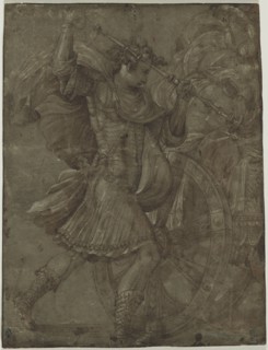 Man in Armor beside a Chariot, c. 1550. Assistant of Francesco Salviati (Italian, 1510-1563). Pen