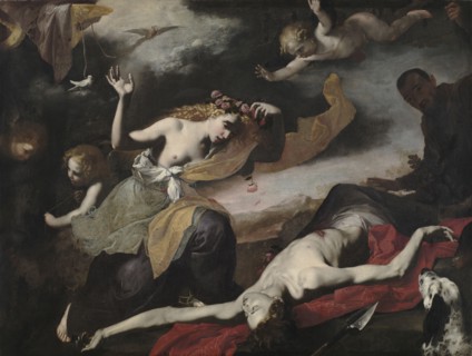 Venus Discovering the Dead Adonis, c. 1650. Italy, Naples, 17th century. Oil on canvas; framed: 213