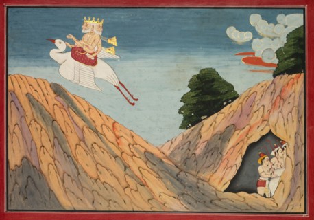 Brahma Hides the Cowherds and the Calves in the Cave, page from a  Bhagavata Purana, c. 1760-1765.