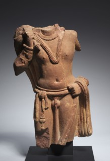 Attendant Bearing a Fly Whisk (Chauri), c. 100-150. Northern India, Uttar Pradesh, Mathura, Kushan