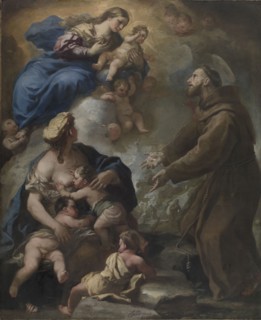 The Virgin and Child Appearing to Saint Francis of Assisi, 1680s. Luca Giordano (Italian,