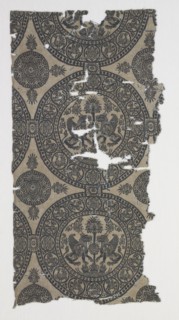 Fragments with Griffins in Roundels, 1100s. Iran or Iraq, Seljuk period, 12th century. Lampas