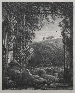The Sleeping Shepherd, 1857. Samuel Palmer (British, 1805-1881). Etching
