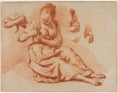 Seated Woman Searching for Fleas, c. 1671. Adriaen van de Velde (Dutch, 1636-1672). Red chalk over