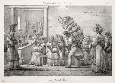 Scenes of Paris:  The Pawnshop. Jean Henri Marlet (French, 1770-1847). Lithograph