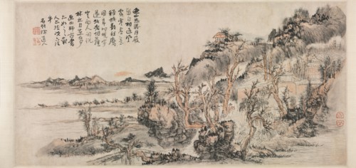 Spring Landscape, 2nd half 17th Century. Kuncan (Chinese, 1612-c. 1673). Double album leaf mounted