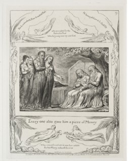 The Book of Job:  Pl. 19, Every one also gave him a piece of money, 1825. William Blake (British,