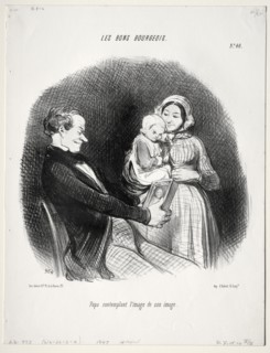 published in le Charivari (14 April 1847): The Good Bourgeois, plate 40: Papa contemplates a