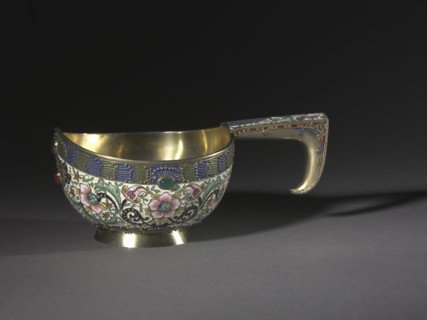 Kovsh (Wine Vessel), 1896-1906. Fedor I. Rückert (Russian, 1840-1917). Silver gilt, enamel,