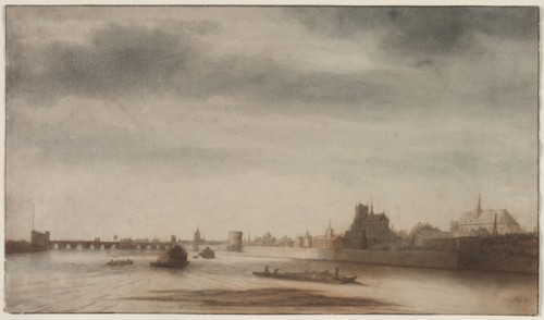 View of Orléans from the Loire, c. 1670. Lambert Doomer (Dutch, 1623-1700). Pen and brown ink and