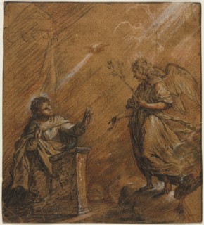 The Annunciation, last third 1600s. Johann Jakob von Sandrart (German, 1655-1698). Black and red