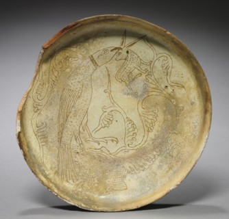 Deep Plate with Hawk, Rabbit, and Foliage, 1100s. Byzantium, 12th century. Sgraffito earthenware;