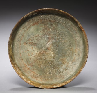 Deep Plate with Hawk and Foliage, 1100s. Byzantium, 12th century. Sgraffito earthenware; diameter: