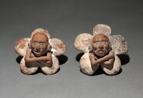 Pair of Figure in Flower Ornaments, 500-900. Mexico, Yucatán, Jaina Island region, Campeche, Maya