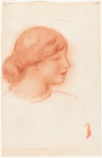 Profile of a Young Woman, c. 1910. Pierre-Auguste Renoir (French, 1841-1919). Red chalk; sheet: 48