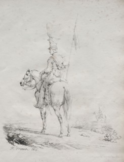 Receuil d'essais lithographiques:  Le Lancier en Vedette, 1816. Horace Vernet (French, 1789-1863).
