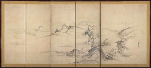 Eight Views of the Xiao and Xiang Rivers, 1700s. Watanabe Shiko (Japanese, 1683-1755). Six-panel