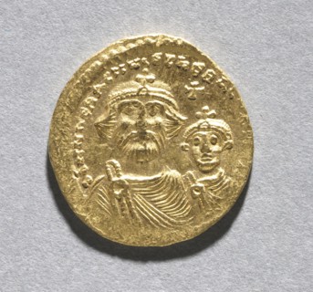 Solidus with Heraclius and his Son Heraclius Constantine (obverse), c. 616-625. Byzantium, 7th