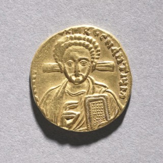 Solidus with Justinian II Rhinometus and His Son Tiberius (obverse), 705-711. Byzantium, 8th