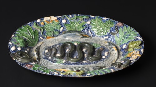 Rustic Platter, late 1500s. Manner of Bernard Palissy (French, 1510-1589). Lead glazed earthenware;