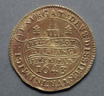 Triple Unite (reverse), 1643. England, Charles I, 1625-1649. Gold