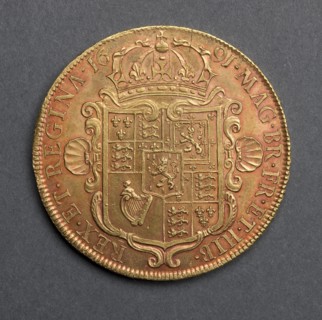 Five Guineas (reverse), 1691. England, William and Mary, 1688-1694. Gold
