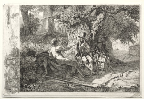 Der mit seinem Fuhrer rastende Kunstler. Johann Christoph Erhard (German, 1795-1822). Etching