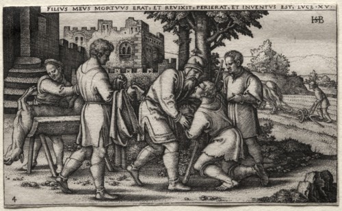 The Prodigal Son: Return of the Prodigal Son. Hans Sebald Beham (German, 1500-1550). Engraving