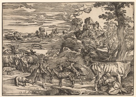 Landscape with a Milkmaid, c. 1525. Niccolo Boldrini (Italian, c. 1500-aft 1566). Woodcut
