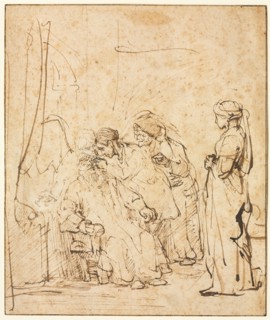 Tobias Healing His Father's Blindness, c. 1640-1645. Rembrandt van Rijn (Dutch, 1606-1669). Pen and