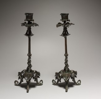 Candlesticks, 1800s. Antoine-Louis Barye (French, 1796-1875). Bronze; overall: 32.6 cm (12 13/16 in