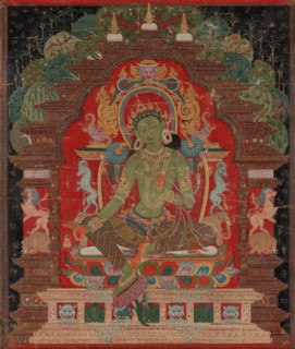 Green Tara, c. 1260s. Tibet, 13th century. Thangka, opaque watercolor and ink on cotton; overall: