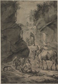 Peasants in a Rocky Landscape, second third 1600s. Jan Wouwerman (Dutch, 1629-1666). Brush and